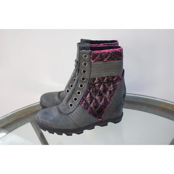 Sorel Boots Quilted Lexie Wedge Winter Snow NL3046-052 Gray Leather Lace Up SZ 7 - Picture 6 of 11